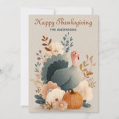 Turkey with Fall Foliage Happy Thanksgiving Pastel Feestdagenkaart (Voorkant)