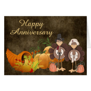 Turkeys Golden Thanksgiving Anniversary Card