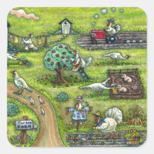 TURKIJE BOERDERIJ, HUMOROUS LAND THANKSGIVING PIGS VIERKANTE STICKER