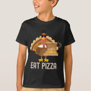 Turkije eet Pizza Adult Vegan Kinder Funny Thanksg T-shirt