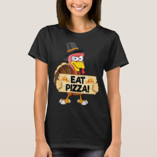 Turkije eet Pizza Adult Vegan Kinder Funny Thanksg T-shirt