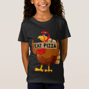 Turkije eet Pizza Adult Vegan Kinder Funny Thanksg T-shirt