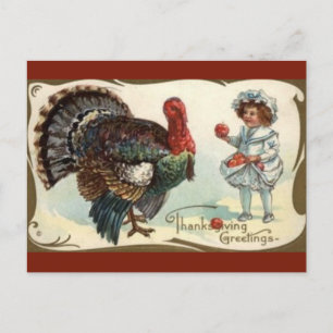  Turkije en kind met appels Thanksgiving Briefkaart