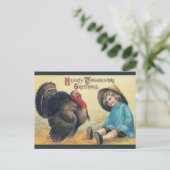  Turkije en kind met Pet Thanksgiving Briefkaart (Staand voorkant)