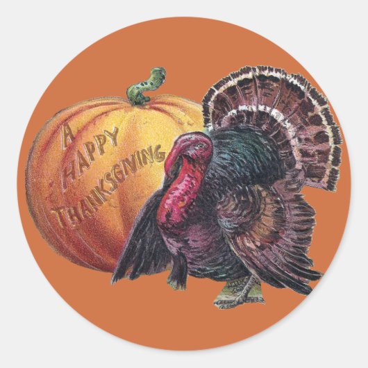 Turkije en Pompoen Thanksgiving Ronde Sticker (Voorkant)