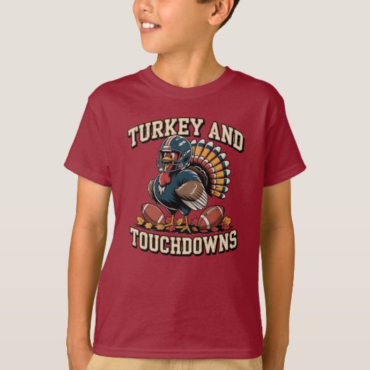 Turkije en Touchdowns Funny Thanksgiving T-shirt (Voorkant)