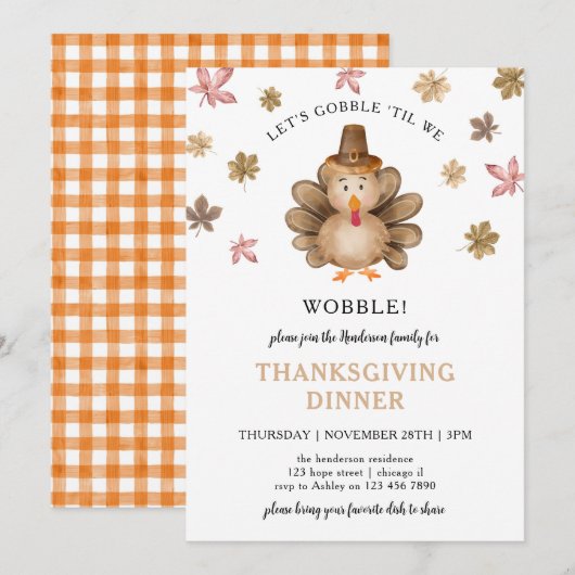 Turkije Gobble Wobble Thanksgiving Dinner Party Kaart (Voorkant / Achterkant)