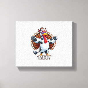 Turkije in Koe kostuum, Moo Grappige Thanksgiving  Canvas Afdruk