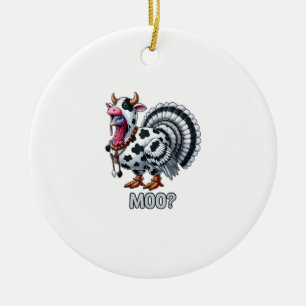 Turkije in Koe kostuum, Moo Grappige Thanksgiving Keramisch Ornament