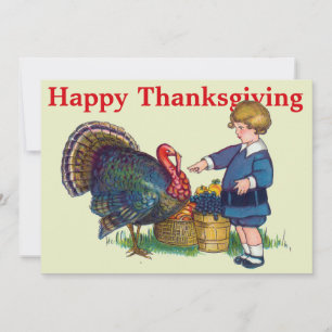 Turkije & Kind Thanksgiving Feestdagenkaart