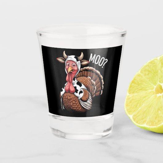 Turkije Moo Grappige Thanksgiving Shot Glas (Voorkant)