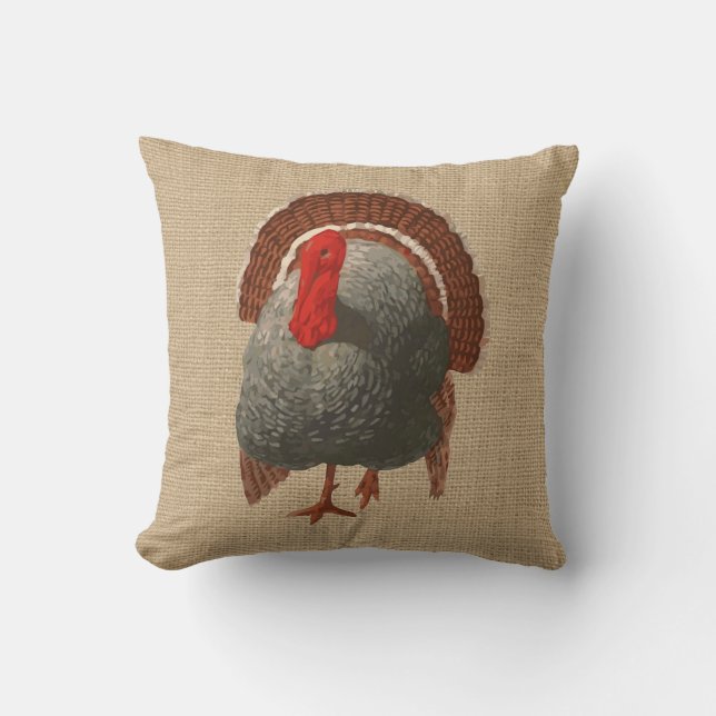  Turkije Pillow op faux Burlap Kussen (Voorkant)