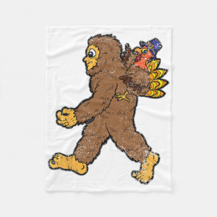 Turkije Riding Bigfoot Thanksgiving Day Funny Sasq Fleece Deken