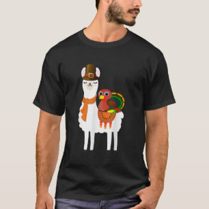 Turkije Riding llama Alpaca Pelgrim Thanksgiving A T-shirt