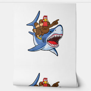 Turkije Riding Shark Thanksgiving Gift voor Kids B Behang