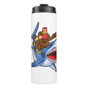 Turkije Riding Shark Thanksgiving Gift voor Kids B Thermosbeker
