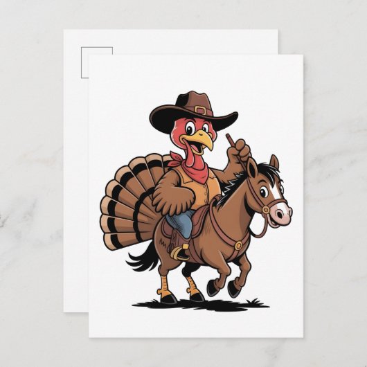 Turkije Rijden op een Paard Cowboy Turkije Thanksg Uitnodiging Briefkaart (Voorkant / Achterkant)