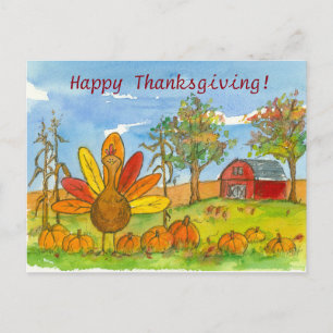 Turkije Rode Schuur Pompoen Patch Happy Thanksgivi Feestdagenkaart