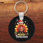 Turkije Santa Happy Merry Thanksmas Thanksgiving C Sleutelhanger (Voorkant)