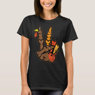 Turkije Skeleton Hand Peace Sign Thanksgiving Day T-shirt