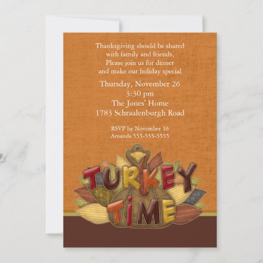 Turkije Time Thanksgiving Dinner Invision Kaart (Voorkant)