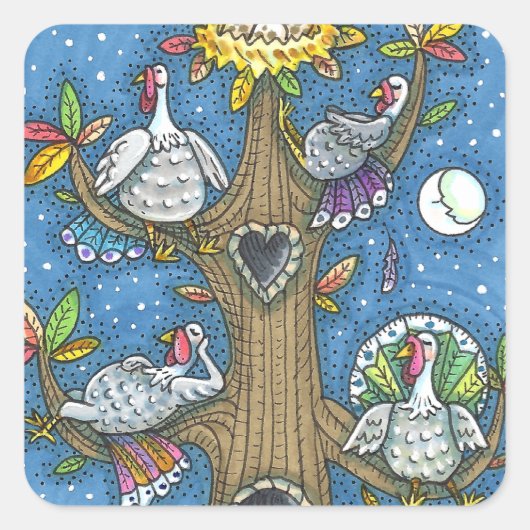 TURKIJE TREE, THANKSGIVING FUNNY GOBBLERS ROOST VIERKANTE STICKER (Voorkant)