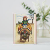 Turkije trekken kind op pompoen kar Thanksgiving Briefkaart (Staand voorkant)