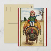 Turkije trekken kind op pompoen kar Thanksgiving Briefkaart (Voorkant / Achterkant)