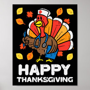 Turkije Verpleegster Happy Thanksgiving Scrub ICU Poster