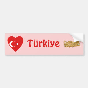 Turkije Vlag Hart + Landkaart Bumpersticker