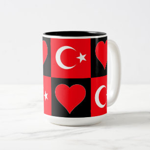 Turkije - vlag - Heart Pattern Tweekleurige Koffiemok