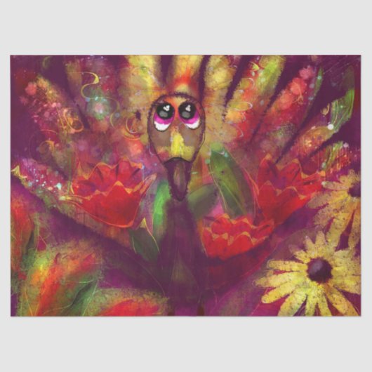 Turkije Vogel Bloemen Rood Geel Whimsical Decoupag Tissuepapier (Voorkant)