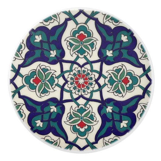 Turkis Blue Ceramic Floral Keramische Knop (Voorkant)