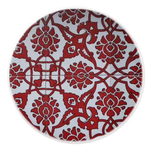 Turkis Red Ceramic Floral. Keramische Knop (Voorkant)