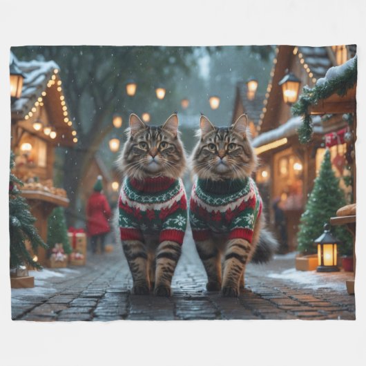 Turkish Angora Cats Christmas Snow Holiday Fleece Deken (Voorkant (Horizontaal))