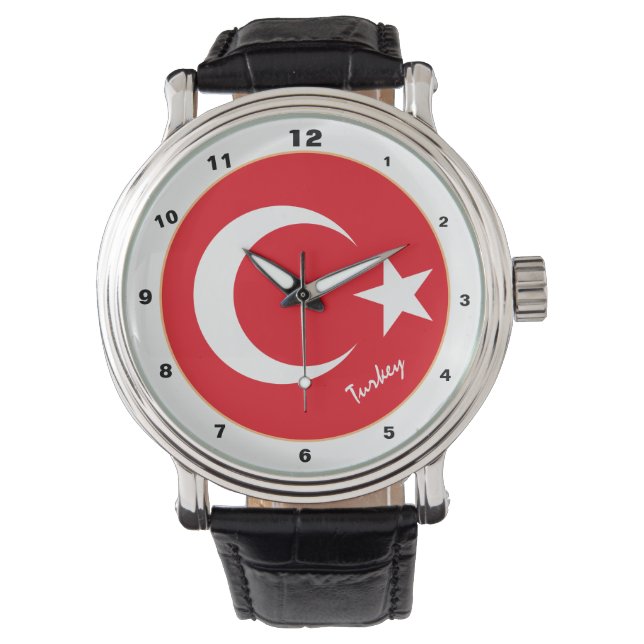 Turkish Flag & Turkije trendy mode/design horloge (Voorkant)