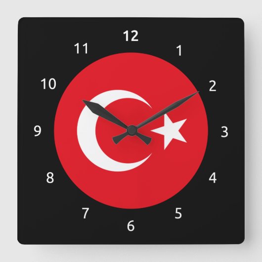 Turkish Flag Wall Clock Vierkante Klok (Voorkant)