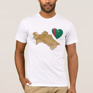 Turkmenistan Flag Heart en Map T-Shirt