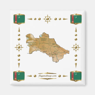 Turkmenistan Map + Flags Magnet Magneet
