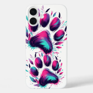 TURKOIS EN HEET ROZE HONDEPOOTAFDRUKKEN iPhone 16 PLUS HOESJE