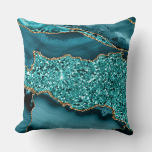 Turkoois Agaat Geode Glitter Goud Abstract Ontwerp Kussen