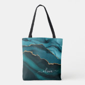 Turkoois Aqua Blauw Groen Agat Geode Goud Monogram Draagtas (Achterkant)