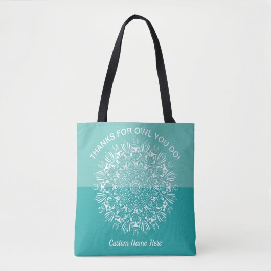 Turkoois Aqua witte uil mandala waardering voor do Draagtas (Voorkant)