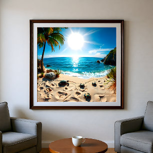 Turkoois Aquarel Zeeschildpad Kust Zen Poster