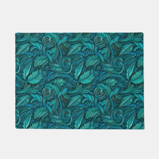  turkoois bewerkt leder deurmat (Voorkant)