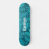 Turkoois blauw blad patroon aangepaste naam cool v skateboard (Voorkant)