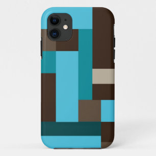 Turkoois Blauw Blauwgroen & Bruin Geometrisch iPhone 11 Hoesje