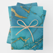 Turkoois Blauw en Goud Marmer Uiterlijk Inpakpapier Vel (In situ)