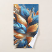 Turkoois Blauw en Koper Bladeren Abstrac Handdoek  (Handdoek)