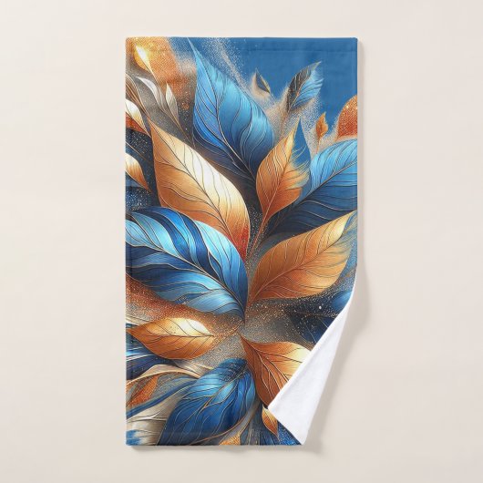 Turkoois Blauw en Koper Bladeren Abstrac Handdoek  (Handdoek)